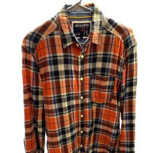 Men's Jack and Jones Orange/Navy Plaid Shirt (Size S)